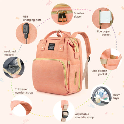 Multifunctional Backpack Diaper Bag with Changing Station (Pink)