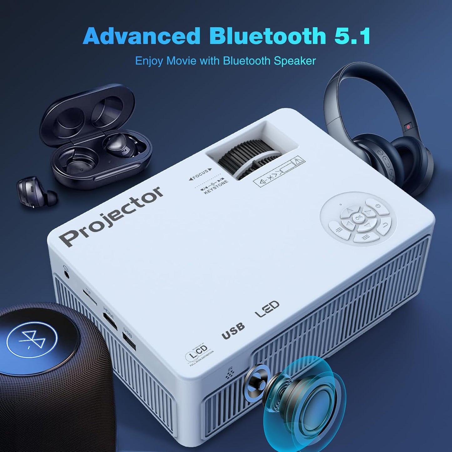 Movie Projector Compatible with TV Stick, HDMI & Phone