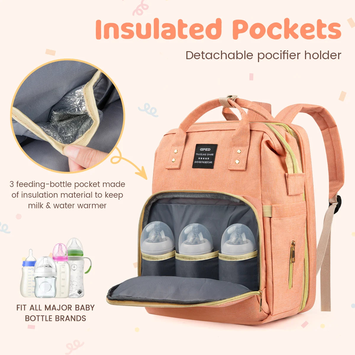 Multifunctional Backpack Diaper Bag with Changing Station (Pink)